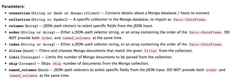 Mongo Importer - Parameters